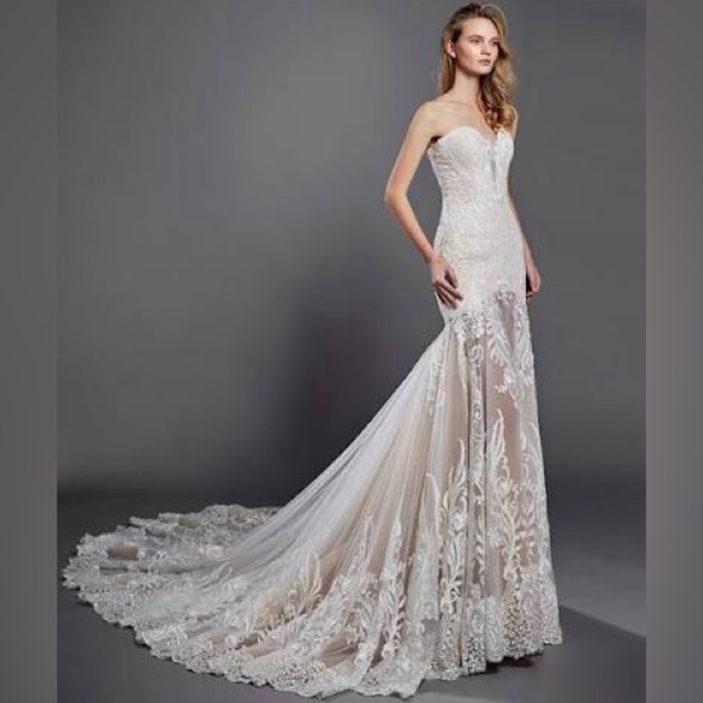 Calla Blanche Strapless Lace Wedding Gown